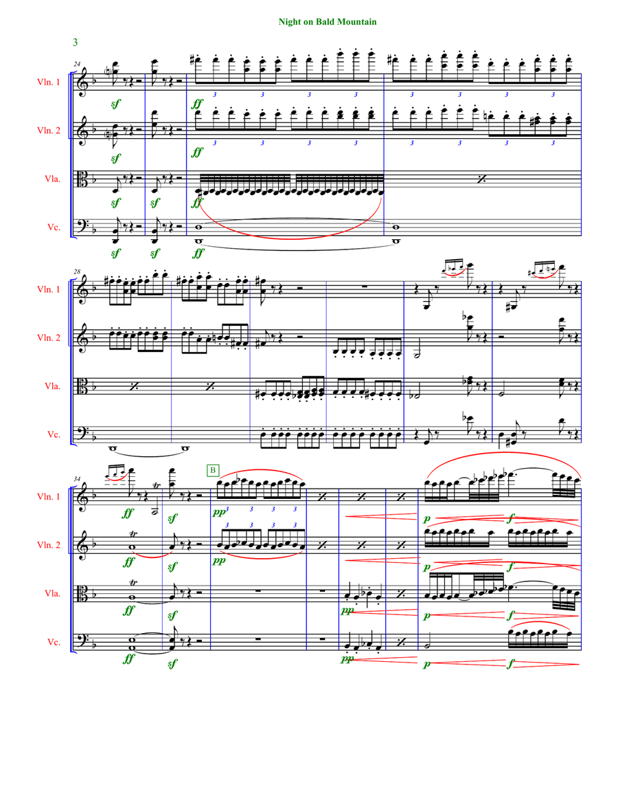 Mussorgsky: Night on Bald Mountain String Quartet scores gallery preview page 3