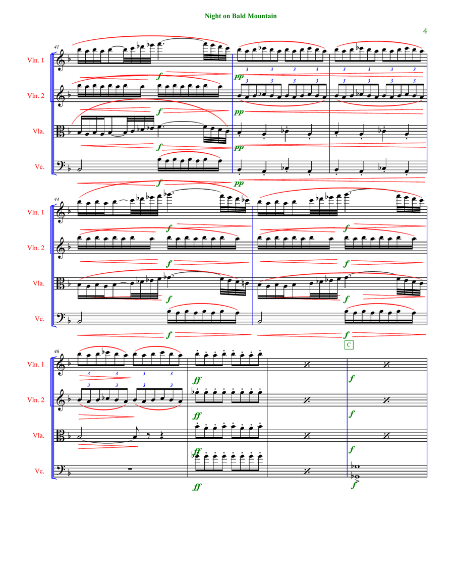 Mussorgsky: Night on Bald Mountain String Quartet scores gallery preview page 4
