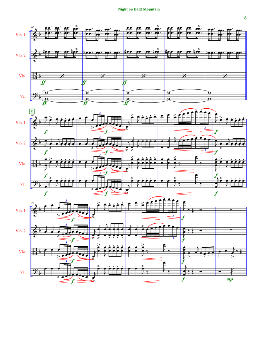 Mussorgsky: Night on Bald Mountain String Quartet scores gallery preview page 6