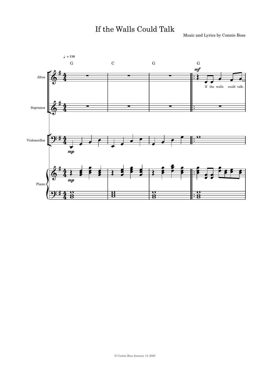 If the Walls Could Talk (song) duet cello and piano Small Ensemble scores gallery preview page 1