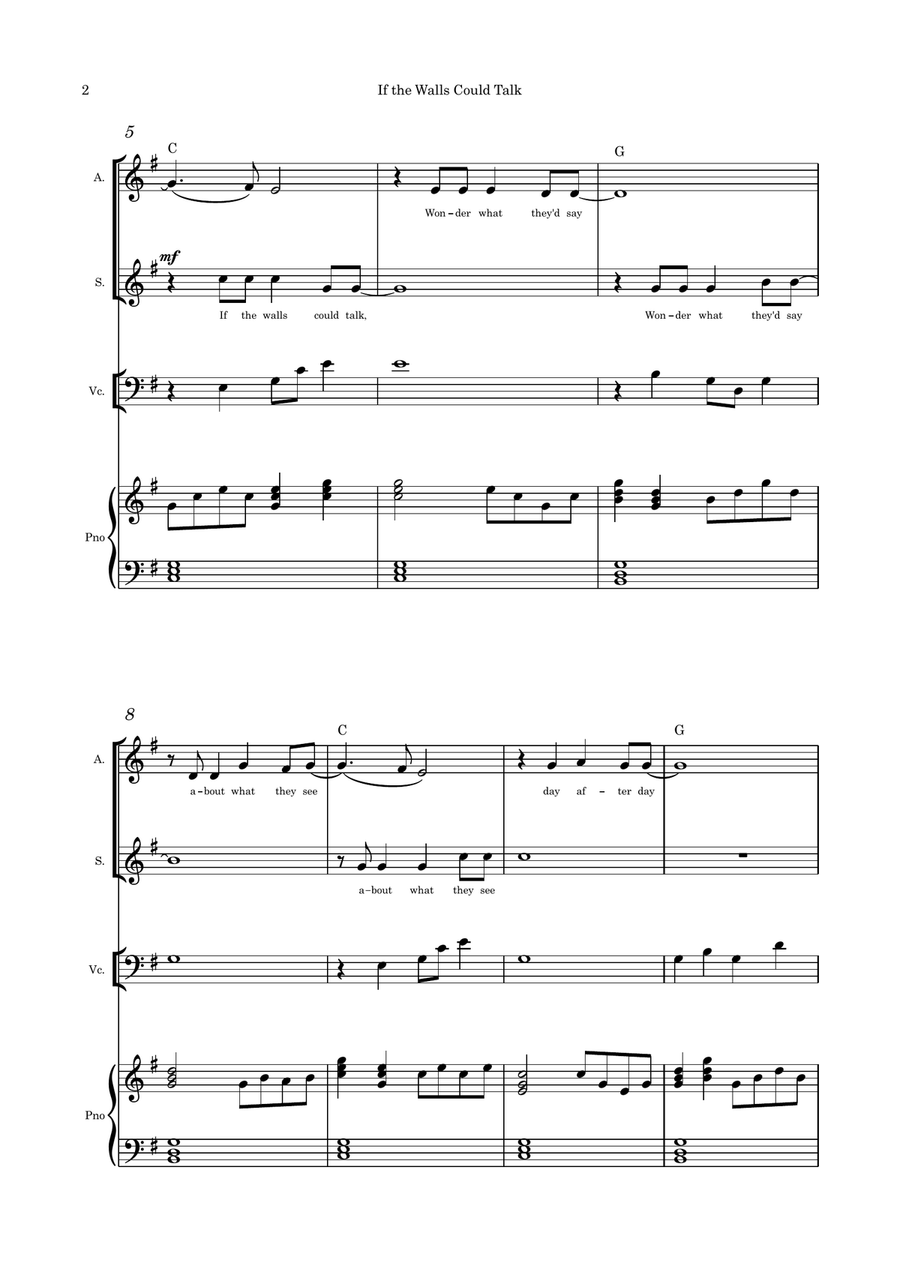 If the Walls Could Talk (song) duet cello and piano Small Ensemble scores gallery preview page 2