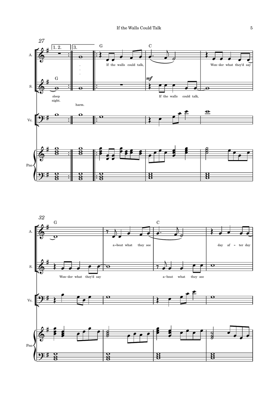 If the Walls Could Talk (song) duet cello and piano Small Ensemble scores gallery preview page 5