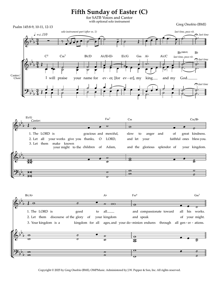 Psalm 145: Fifth Sunday of Easter (Year C) 4-Part scores gallery preview page 1