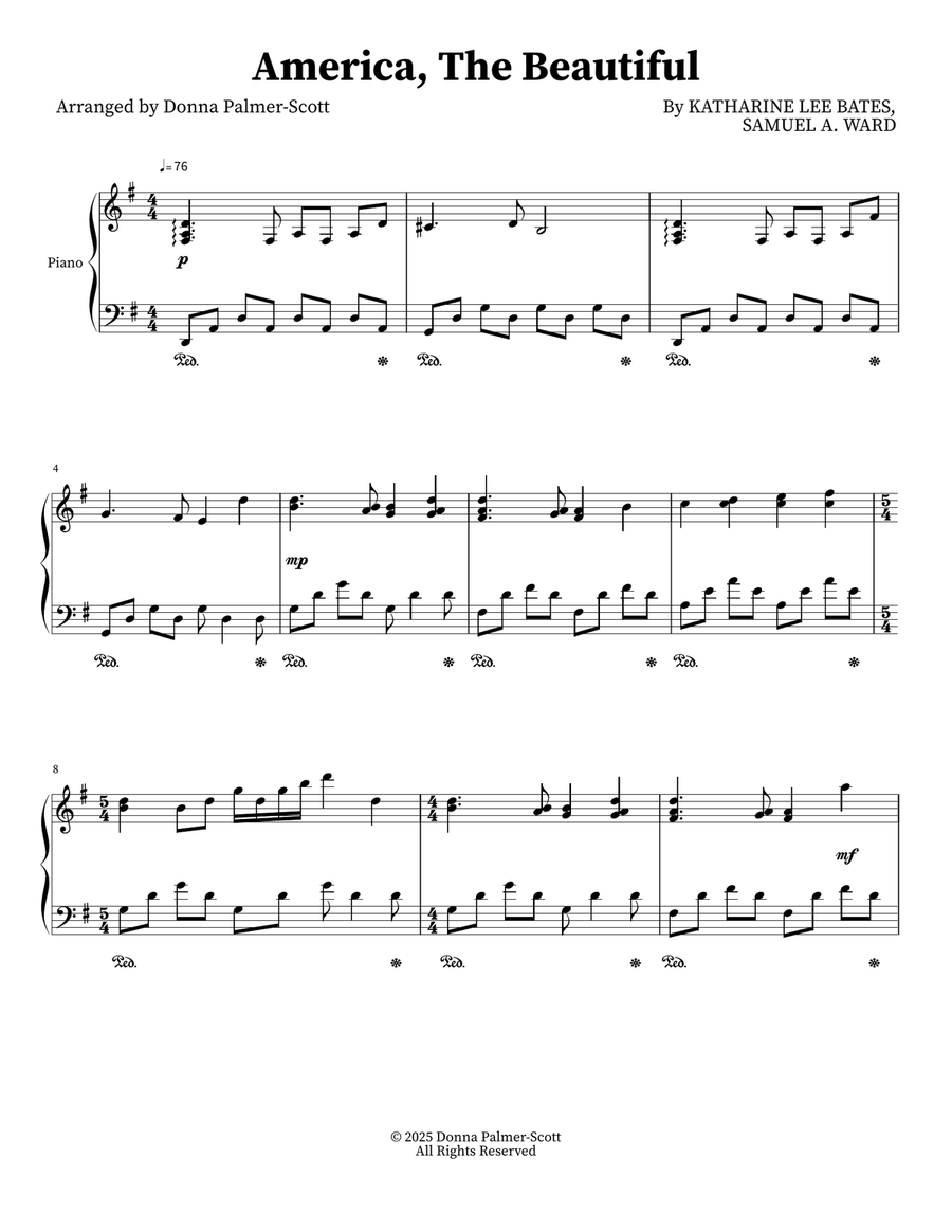 America, The Beautiful America, The Beautiful Piano Solo scores gallery preview page 1