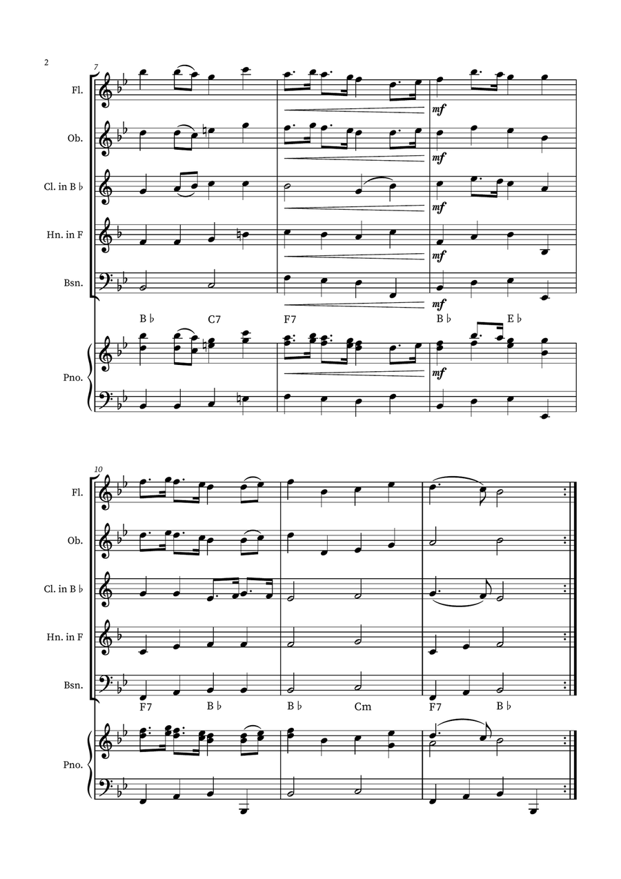 English Country Garden – Woodwind Quintet Sheet Music (with Optional Piano) Woodwind Quintet scores gallery preview page 2