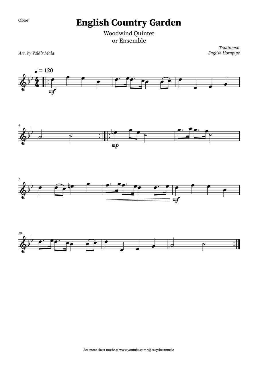 English Country Garden – Woodwind Quintet Sheet Music (with Optional Piano) Woodwind Quintet scores gallery preview page 4