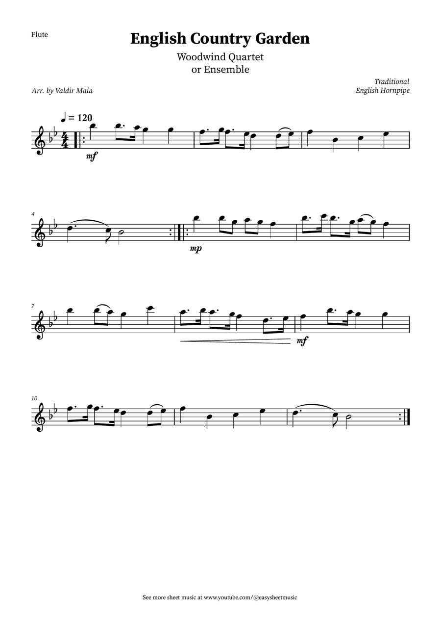 English Country Garden – Woodwind Quartet Sheet Music (with Optional Piano) Woodwind Quartet scores gallery preview page 3