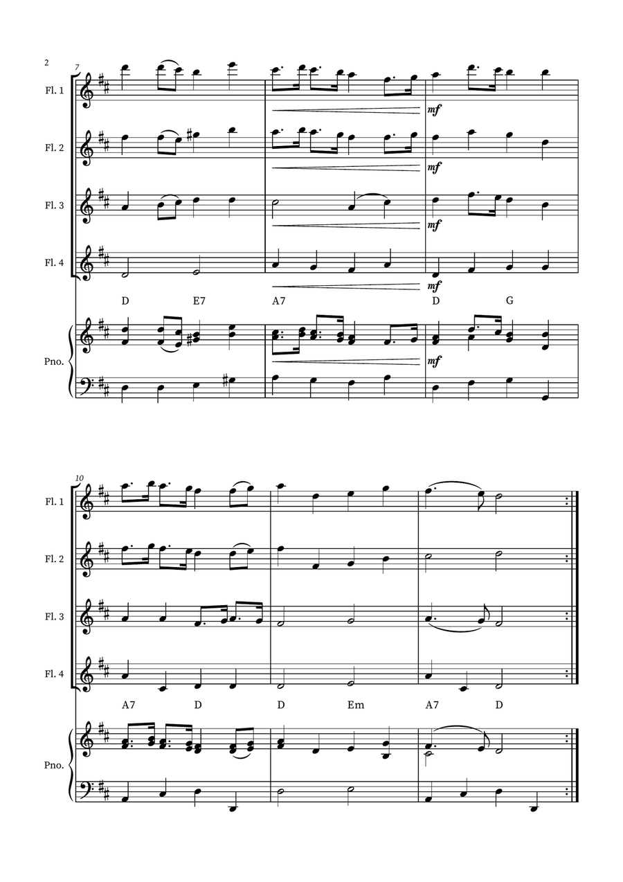 English Country Garden – Flute Quartet Sheet Music (with Optional Piano) Woodwind Quartet scores gallery preview page 2
