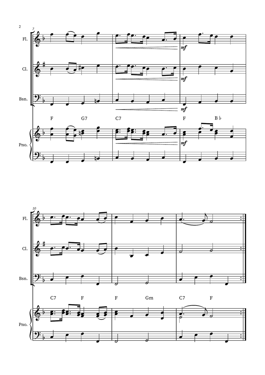 English Country Garden – Woodwind Trio Sheet Music (Flute, Clarinet, Bassoon with Optional Piano) Woodwind Trio scores gallery preview page 2