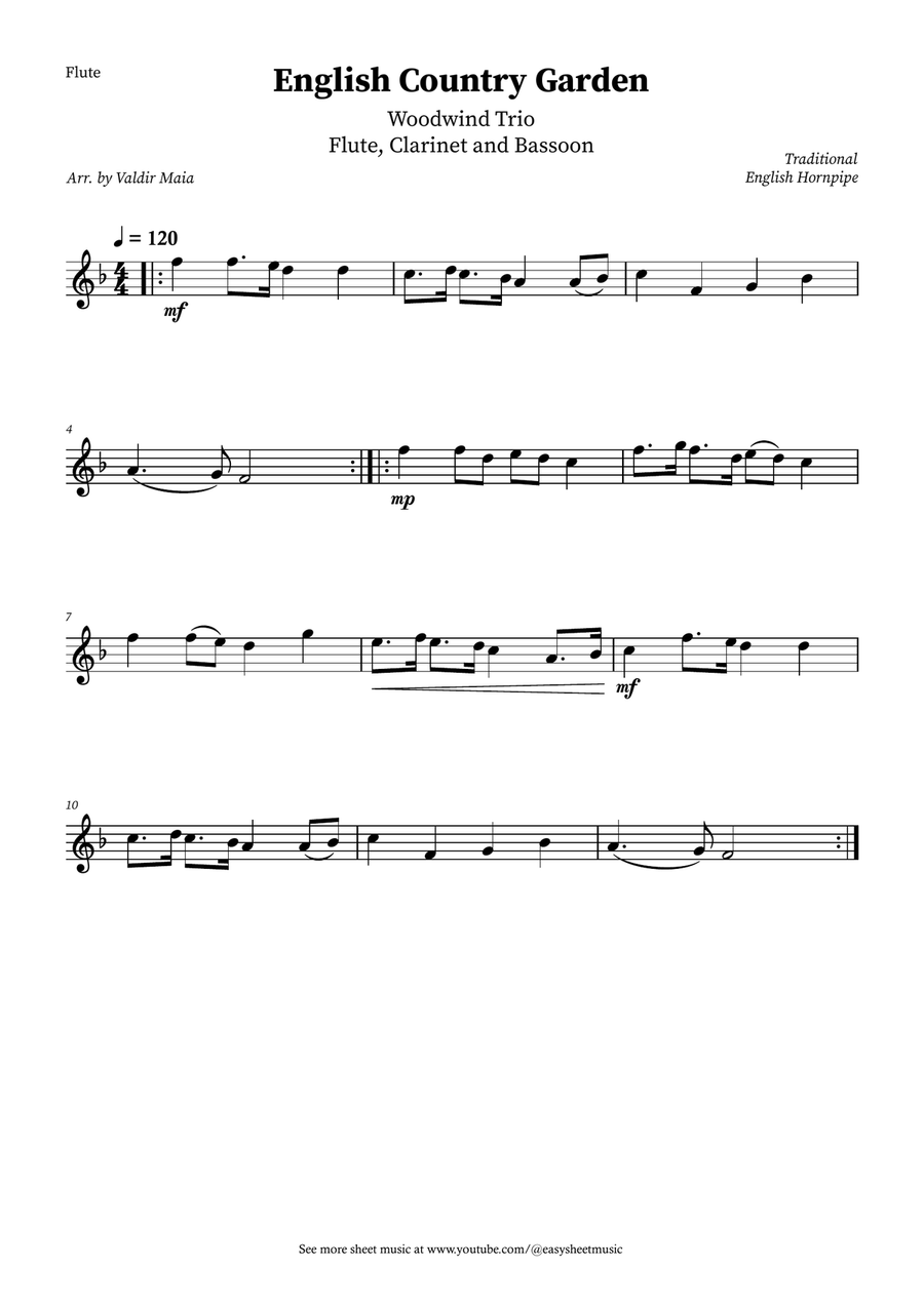 English Country Garden – Woodwind Trio Sheet Music (Flute, Clarinet, Bassoon with Optional Piano) Woodwind Trio scores gallery preview page 3