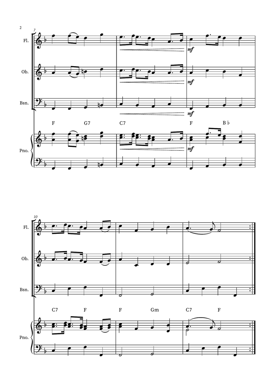 English Country Garden – Woodwind Trio Sheet Music (Flute, Oboe, Bassoon with Optional Piano) Woodwind Trio scores gallery preview page 2