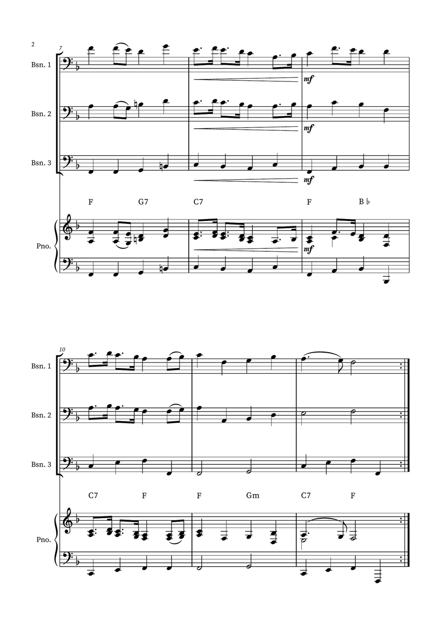 English Country Garden – Bassoon Trio Sheet Music (with Optional Piano) Woodwind Trio scores gallery preview page 2