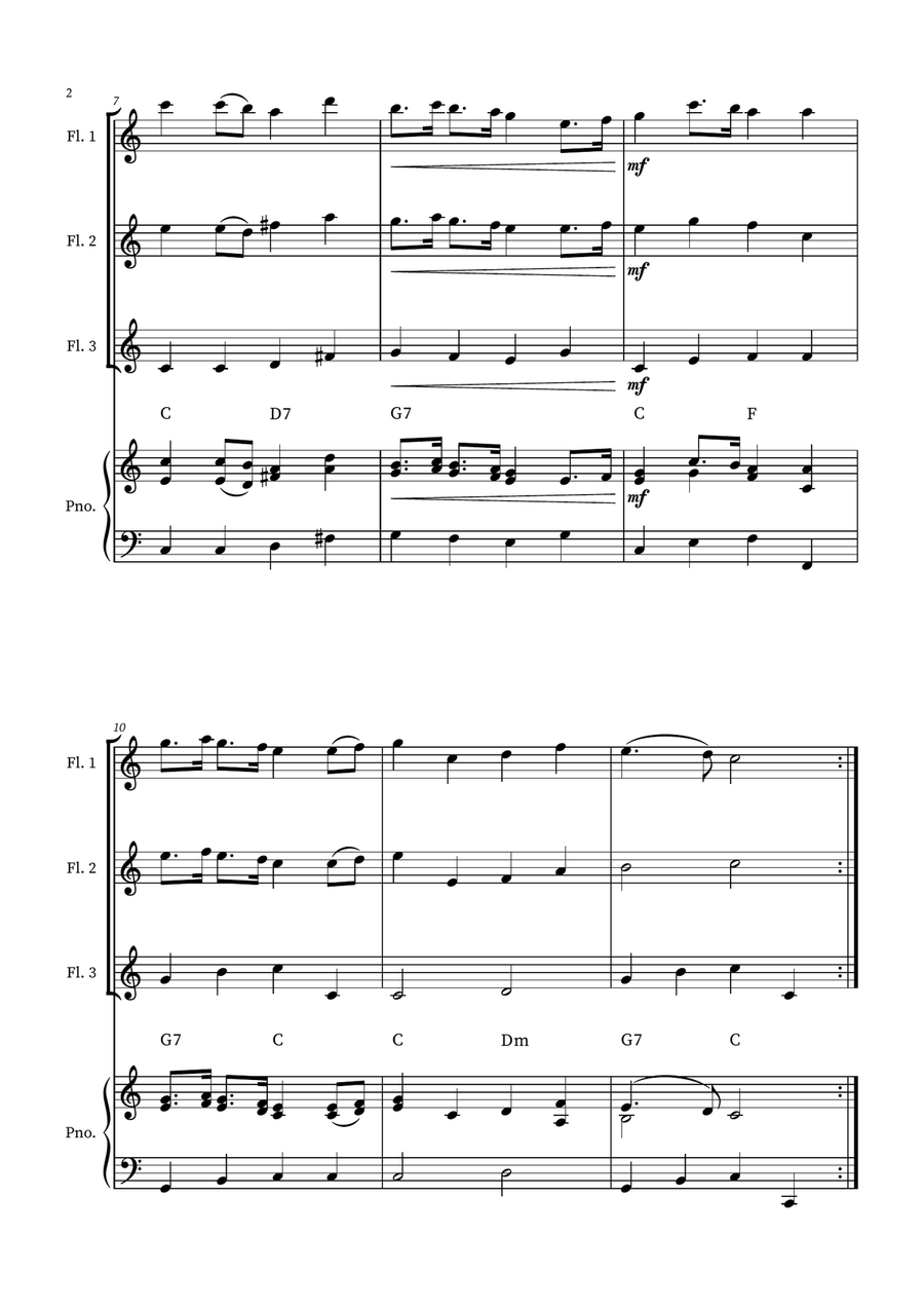 English Country Garden – Flute Trio Sheet Music (with Optional Piano) Woodwind Trio scores gallery preview page 2
