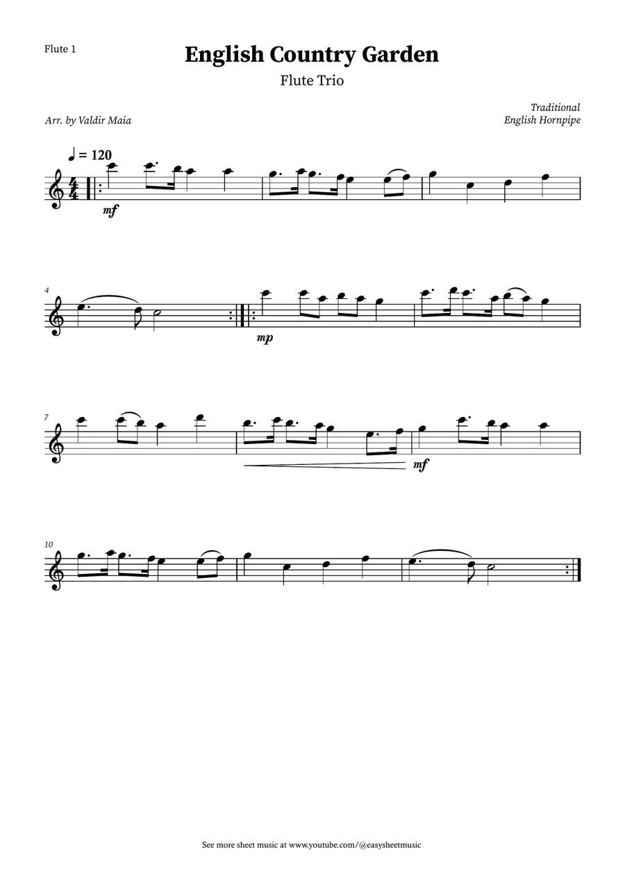 English Country Garden – Flute Trio Sheet Music (with Optional Piano) Woodwind Trio scores gallery preview page 3