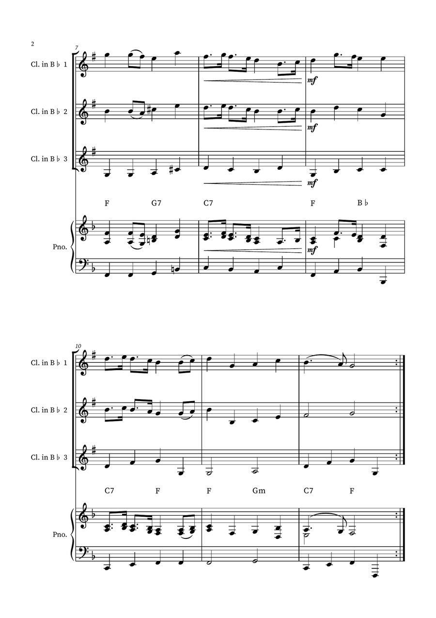 English Country Garden – Clarinet Trio Sheet Music (with Optional Piano) Clarinet Trio scores gallery preview page 2