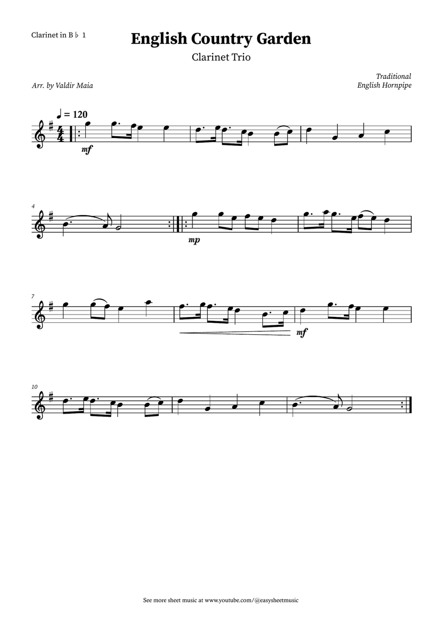 English Country Garden – Clarinet Trio Sheet Music (with Optional Piano) Clarinet Trio scores gallery preview page 3