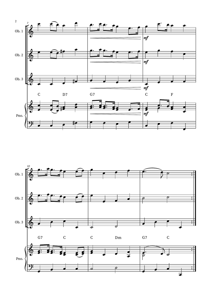 English Country Garden – Oboe Trio Sheet Music (with Optional Piano) Woodwind Trio scores gallery preview page 2