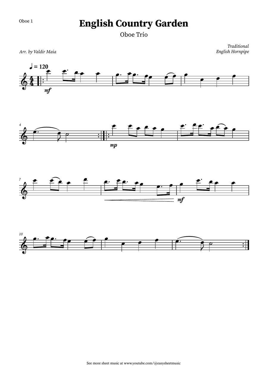 English Country Garden – Oboe Trio Sheet Music (with Optional Piano) Woodwind Trio scores gallery preview page 3