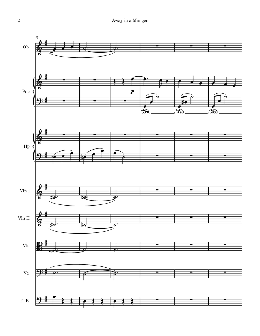 Away in a Manger for Piano, Oboe, Harp & String (Violins 1&2, Violas, Celli, Bass) Chamber Orchestra scores gallery preview page 2
