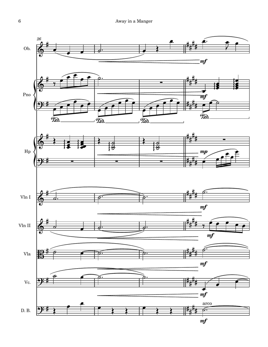 Away in a Manger for Piano, Oboe, Harp & String (Violins 1&2, Violas, Celli, Bass) Chamber Orchestra scores gallery preview page 6