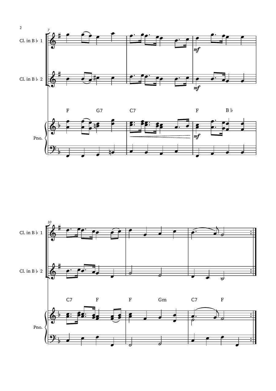 English Country Garden – Clarinet Duet Sheet Music (with Optional Piano) Clarinet Duet scores gallery preview page 2