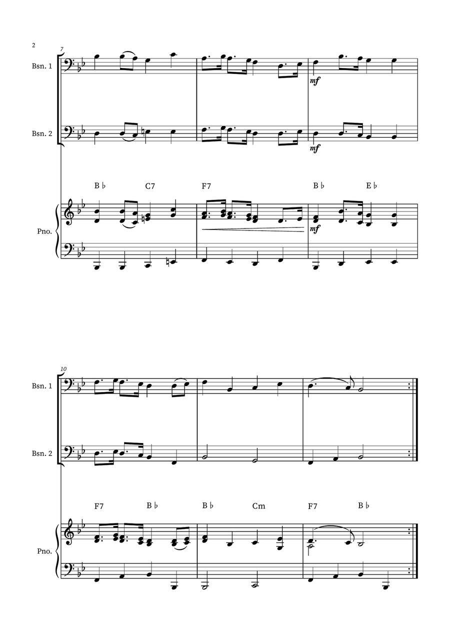 English Country Garden – Bassoon Duet Sheet Music (with Optional Piano) Woodwind Duet scores gallery preview page 2