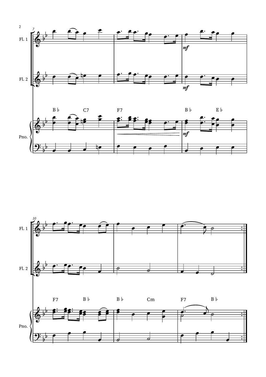 English Country Garden – Flute Duet Sheet Music (with Optional Piano) Flute Duet scores gallery preview page 2