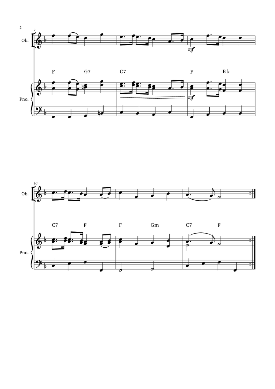 English Country Garden – Oboe Solo Sheet Music (with Optional Piano) Piano scores gallery preview page 2