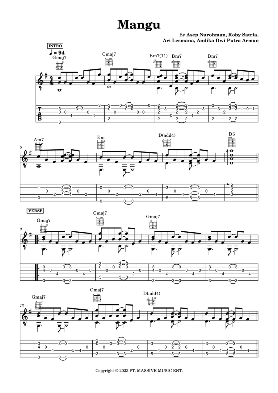 Mangu Mangu Acoustic Guitar scores gallery preview page 1