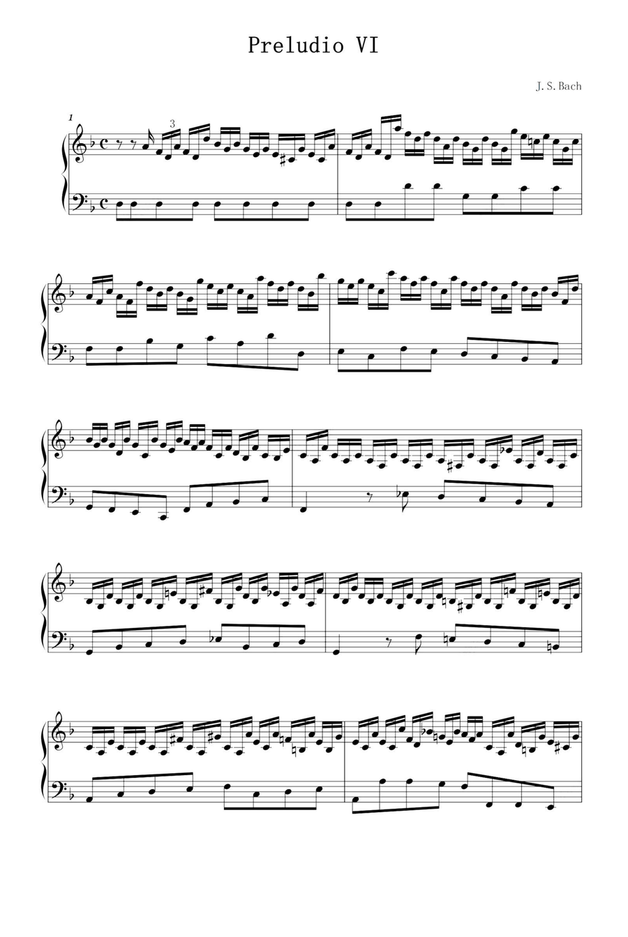 Preludio Ⅵ BWV851 - Johann Sebastian Bach Piano Solo scores gallery preview page 1