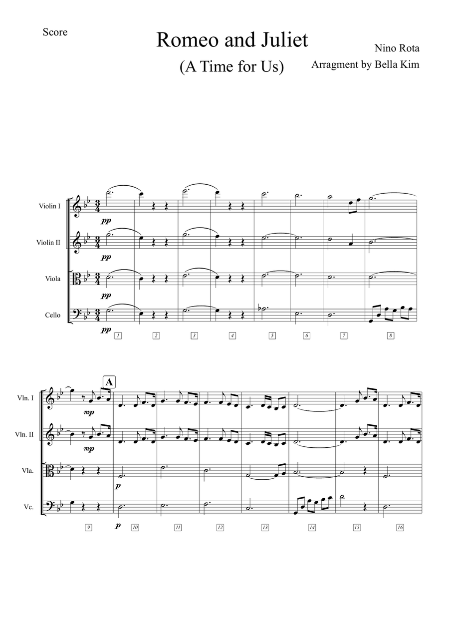 A Time For Us (Love Theme) String Quartet scores gallery preview page 1
