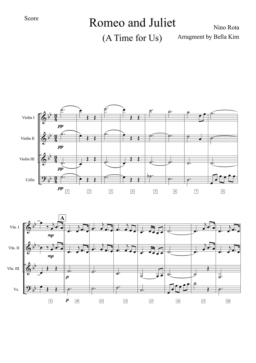 A Time For Us (Love Theme) String Quartet scores gallery preview page 1