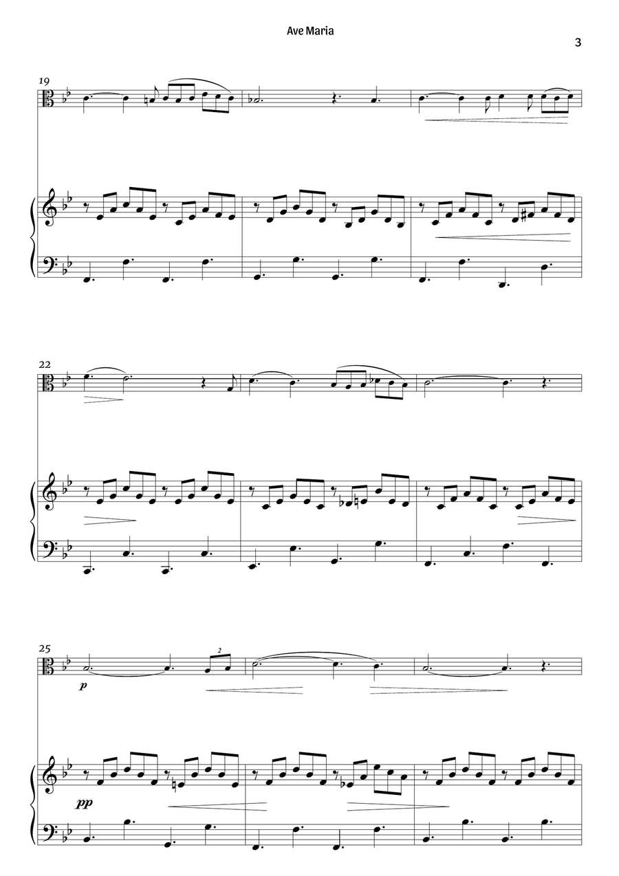 Ave Maria (viola and piano – clean sheet music) Piano scores gallery preview page 3