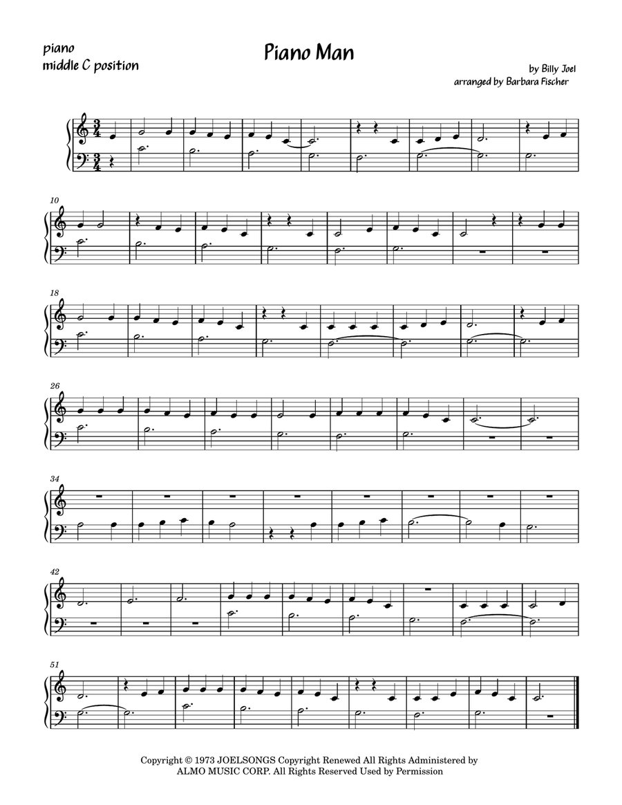 Piano Man Piano Man Easy Piano scores gallery preview page 1