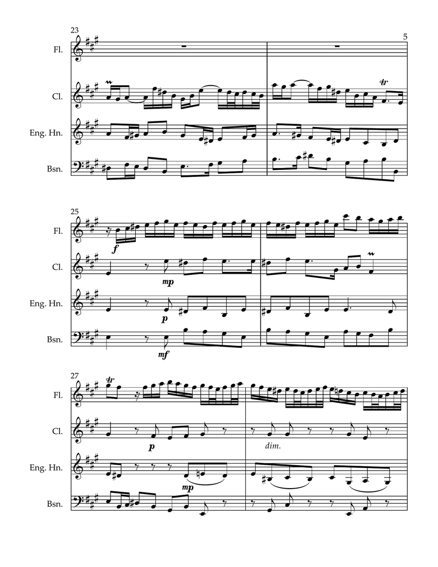 Bach's Sonata BWV 1032 for Woodwind Quartet with English Horn Woodwind Quartet scores gallery preview page 5