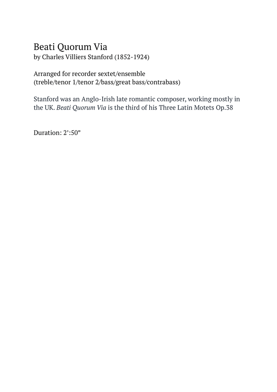 Beati Quorum Via for recorder sextet/ensemble Chamber Music scores gallery preview page 2