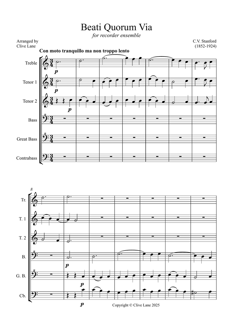 Beati Quorum Via for recorder sextet/ensemble Chamber Music scores gallery preview page 3