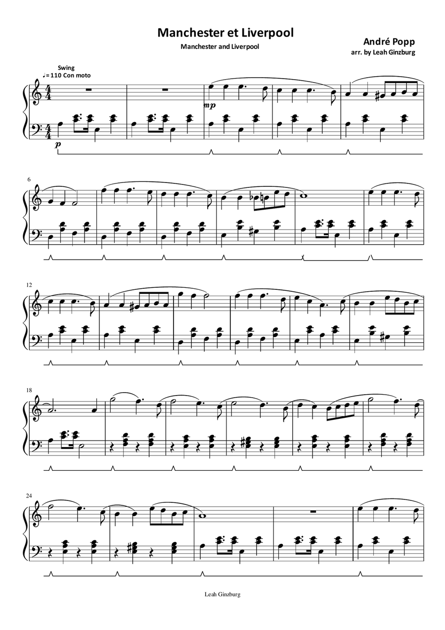 Manchester et Liverpool Manchester et Liverpool Easy Piano scores gallery preview page 1