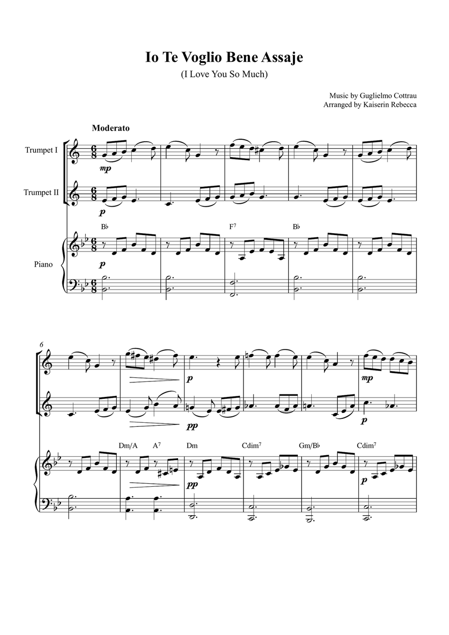 Io Te Voglio Bene Assaje (I Love You So Much) Trumpet Duet scores gallery preview page 1