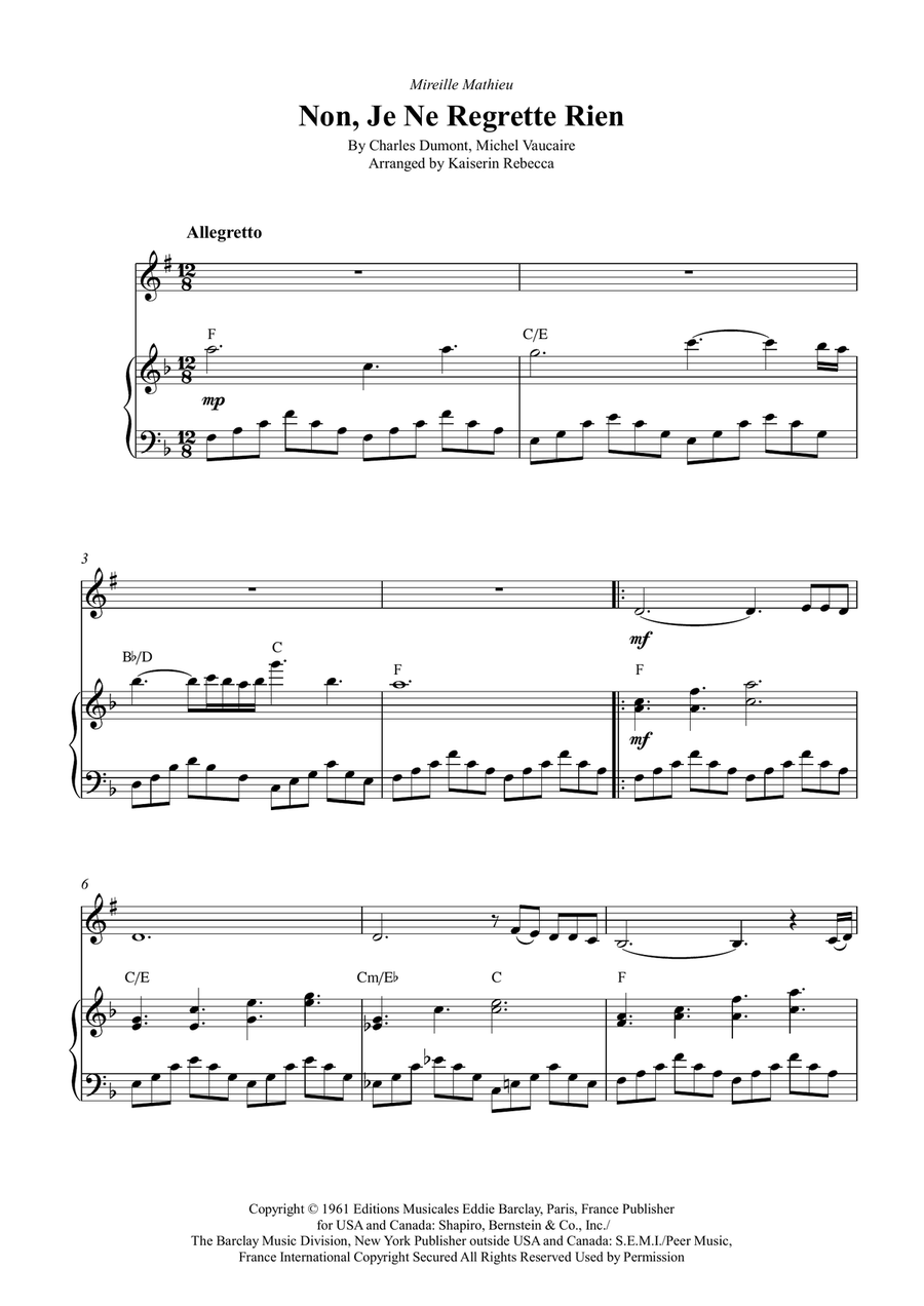 Non, Je Ne Regrette Rien Non, Je Ne Regrette Rien B-Flat Trumpet scores gallery preview page 1