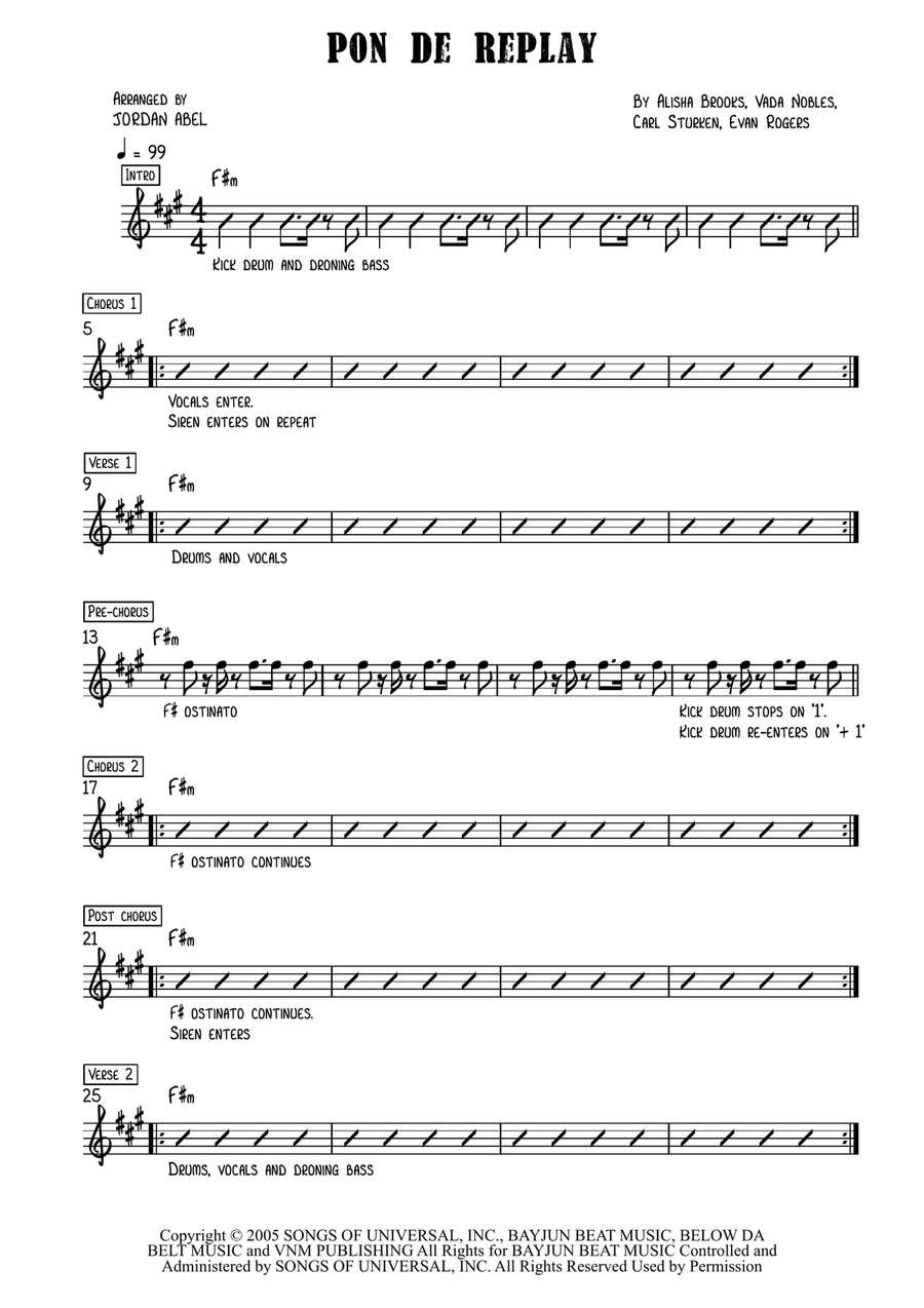 Pon De Replay Piano scores gallery preview page 1