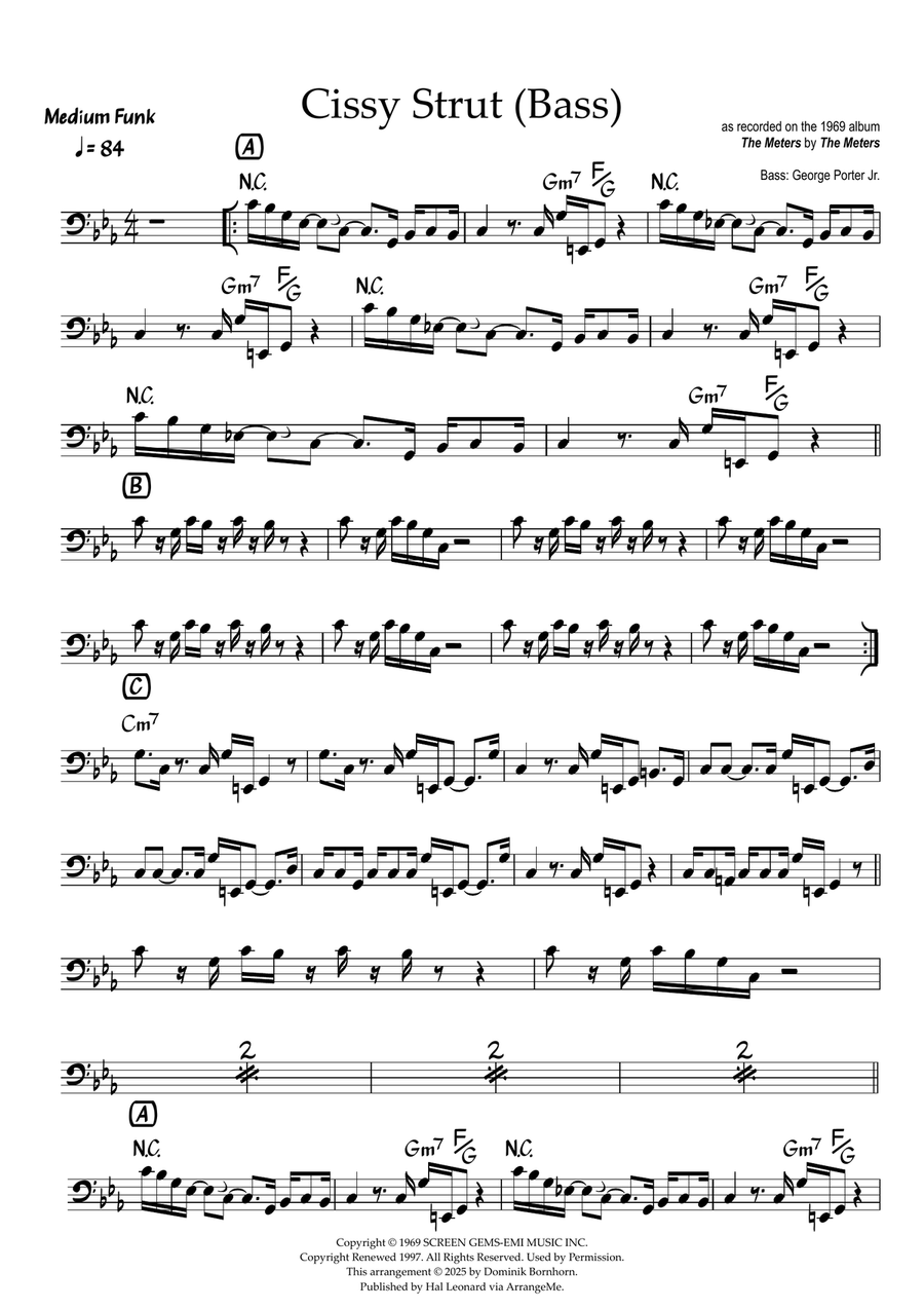 Cissy Strut Cissy Strut Bass Guitar scores gallery preview page 1