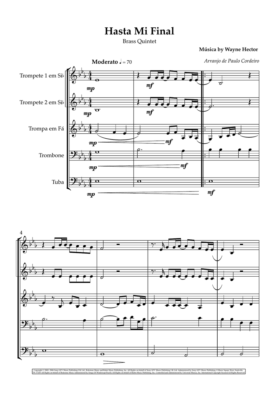 Hasta Mi Final Hasta Mi Final Brass Quintet scores gallery preview page 1