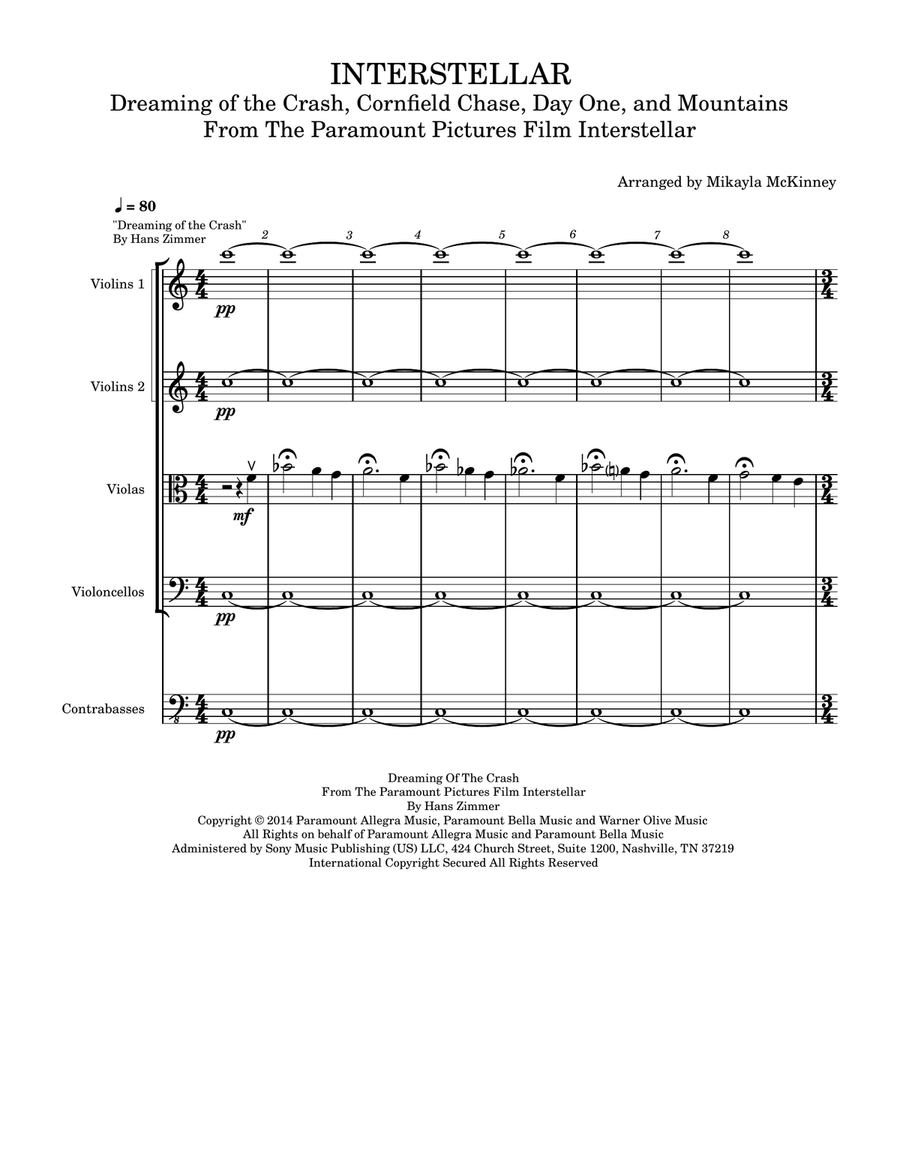 Medley: Dreaming Of The Crash with Cornfield Chase, Day One, and Mountains String Orchestra scores gallery preview page 1