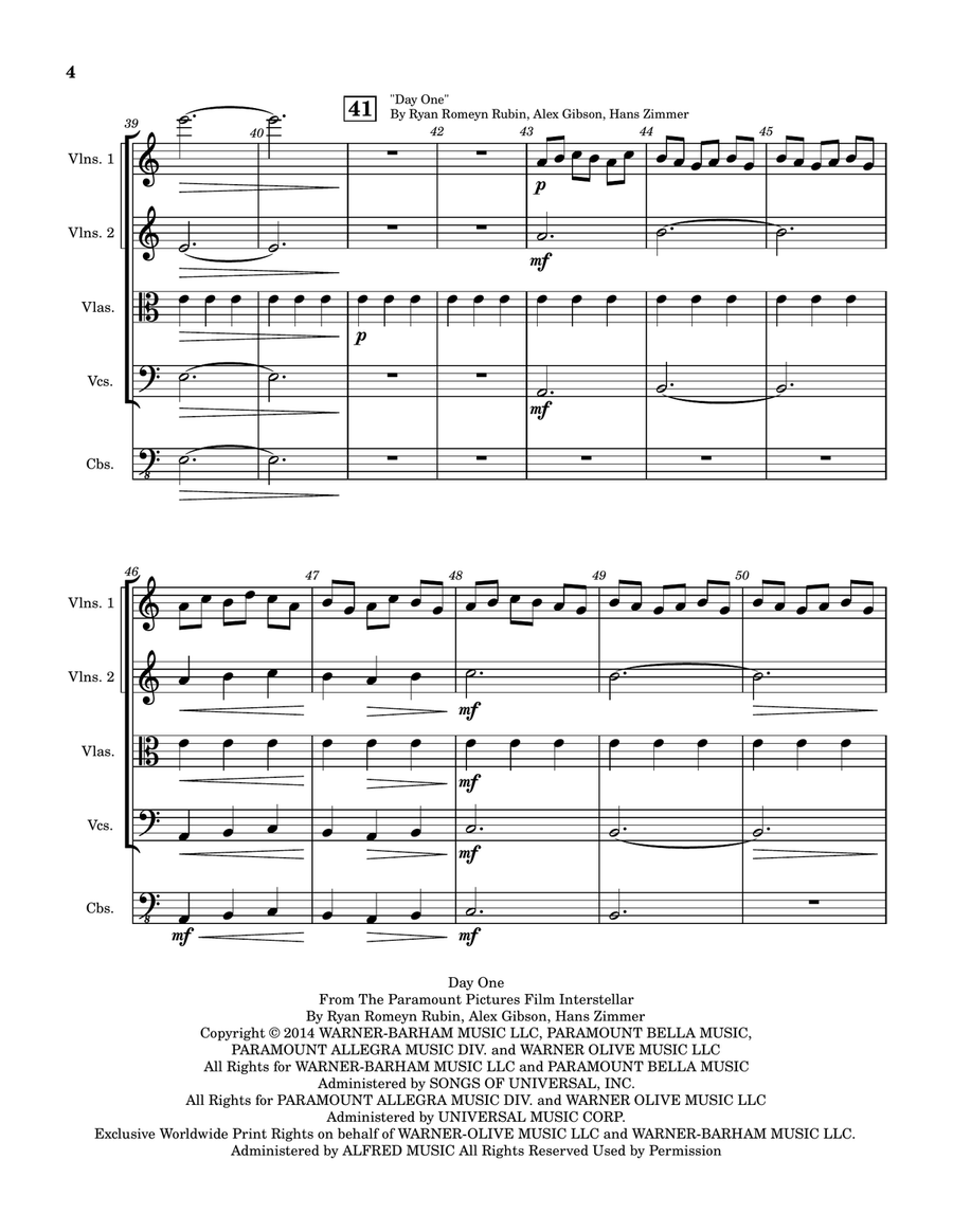 Medley: Dreaming Of The Crash with Cornfield Chase, Day One, and Mountains String Orchestra scores gallery preview page 4