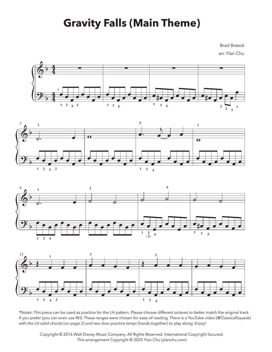 Gravity Falls (Main Theme) Easy Piano scores gallery preview page 1