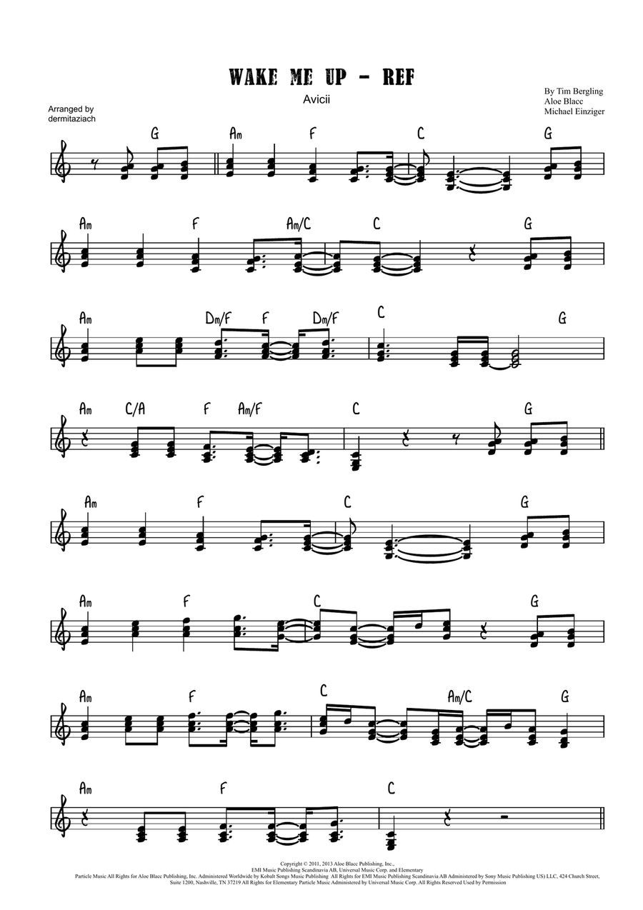 Wake Me Up Wake Me Up Piano scores gallery preview page 1