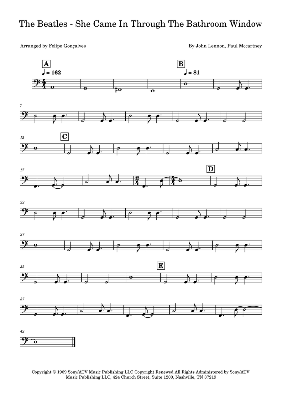 She Came In Through The Bathroom Window Double Bass scores gallery preview page 1