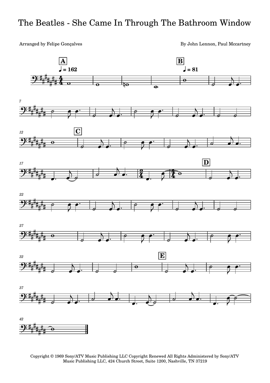 She Came In Through The Bathroom Window Double Bass scores gallery preview page 1