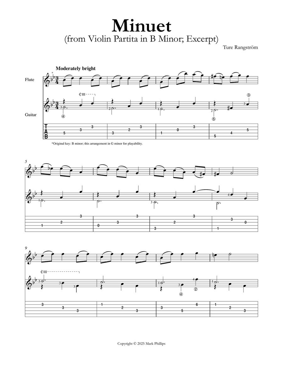 Minuet (from Violin Partita in B Minor) Flute scores gallery preview page 1